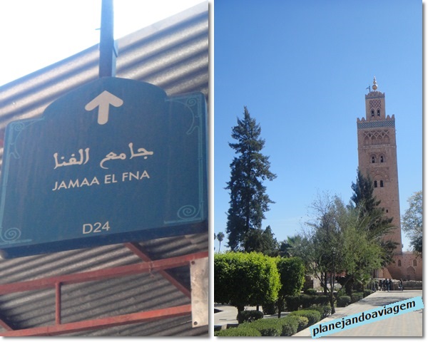 Mesquita e Minareto em Koutoubuia placa em Marrakesh